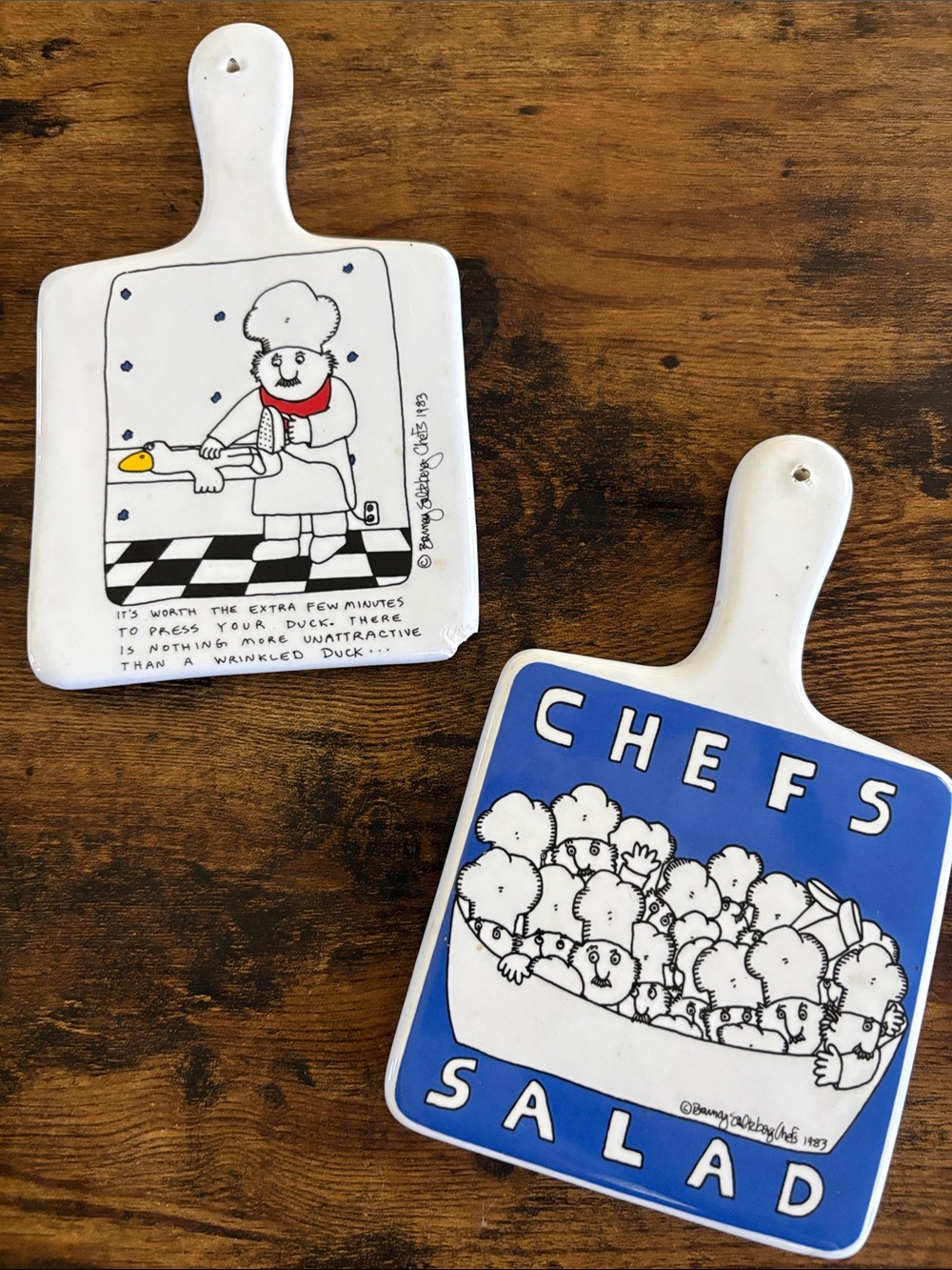 Barney Saltzberg White and Blue Chefs Salad Decorative Paddle Ceramic Trivets